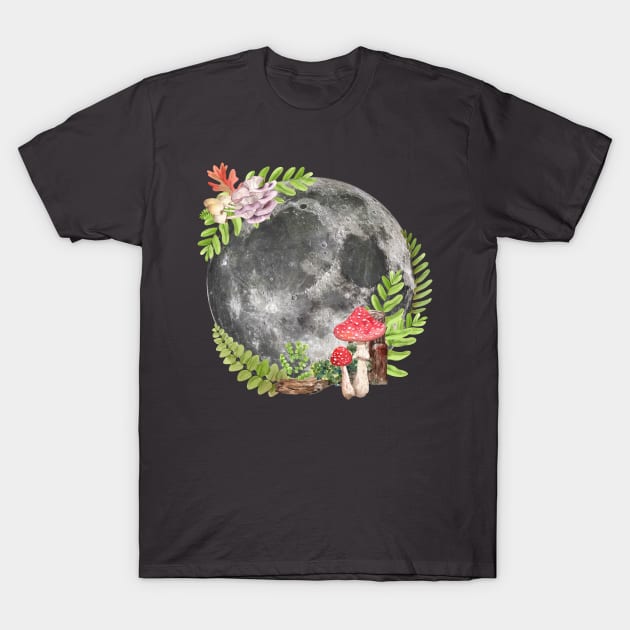 Mushrooms and Full Moon Spacecore Goblincore Cottagecore T-Shirt by Core Aesthetics